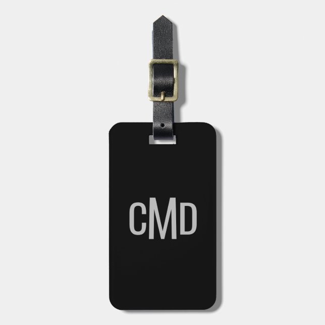 Professional Silver Monogrammed Luggage Bag Tag (Front Vertical)