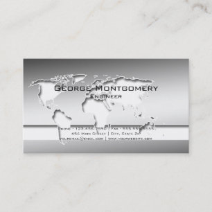 Professional Silver World Map Business Card
