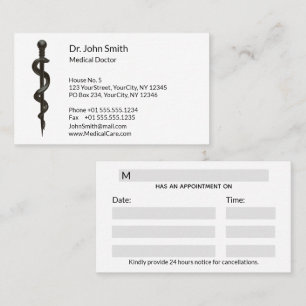 Professional Simple Asclepius Black Medical White Appointment Card