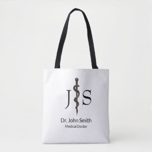 Professional Simple Asclepius Black Medical White Tote Bag