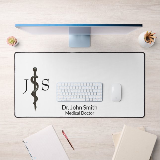 Professional Simple Asclepius Black White Medical Desk Mat (Office 1)