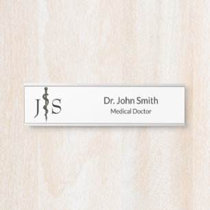 Professional Simple Asclepius Black White Medical Door Sign