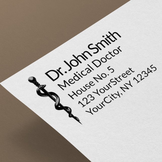 Professional Simple Asclepius Medical Black White Rubber Stamp (Creator Uploaded)