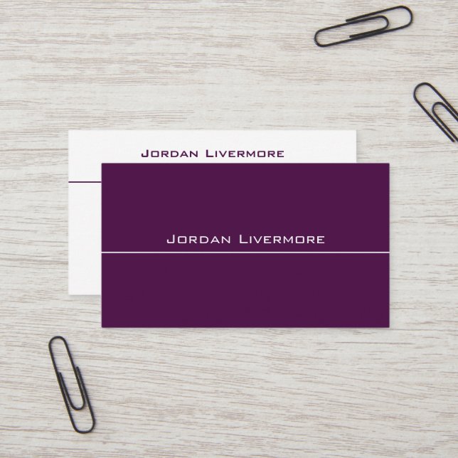 Professional, Simple, Basic, Plum & White Modern Business Card (Front/Back In Situ)