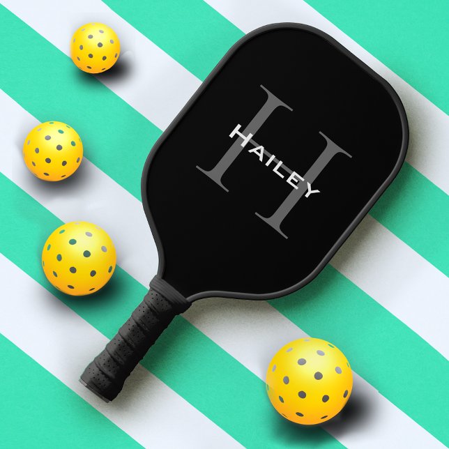 Professional Simple Black and White Monogram Pickleball Paddle (Creator Uploaded)