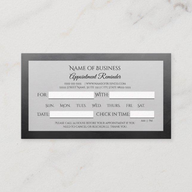 Professional Simple Black Appointment Reminder Card (Front)