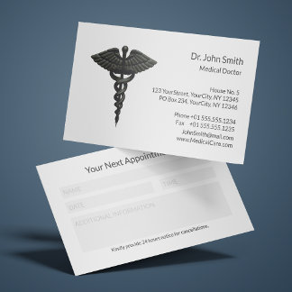 Professional Simple Black Caduceus White Medical  Appointment Card
