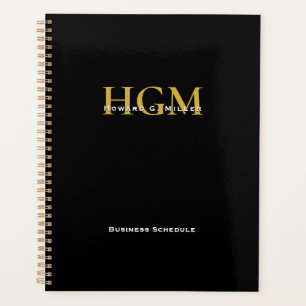 Professional Simple Black Gold 3 Letter Monogram Planner