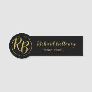 Professional Simple Black Gold Name Tag