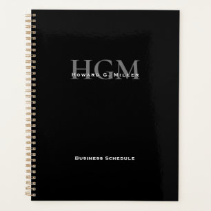 Professional Simple Black Silver 3 Letter Monogram Planner