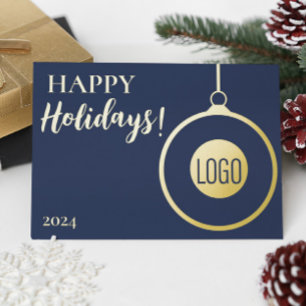 Professional Simple Blue Gold Custom logo Foil Holiday Card