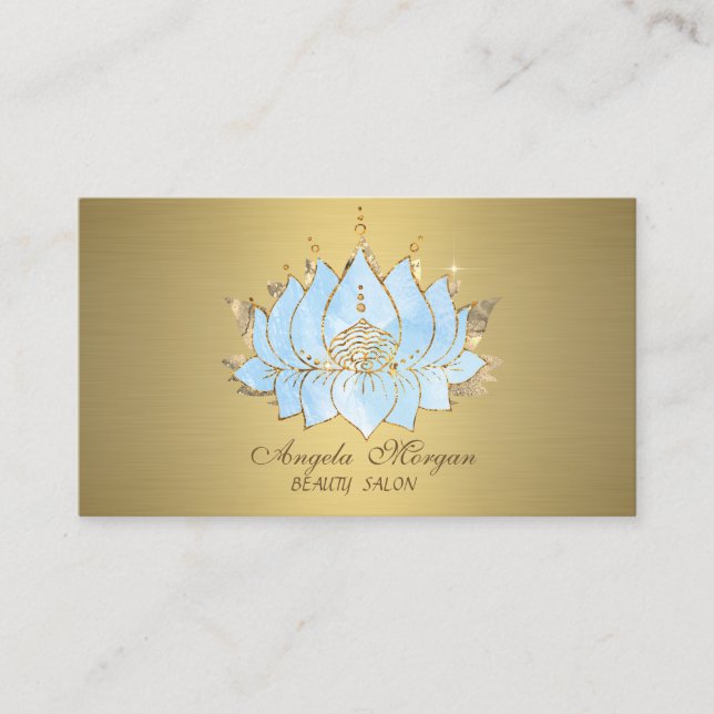 Professional Simple Blue Lotus Gold  Business Card (Front)