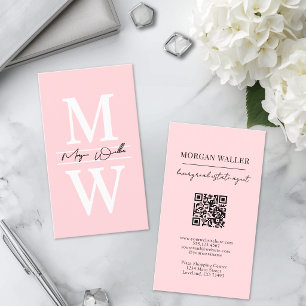Professional Simple Blush Pink Monogram Business Card