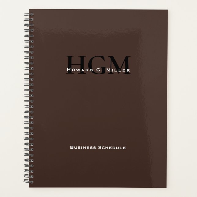 Professional Simple Brown Black 3 Letter Monogram Planner (Front)