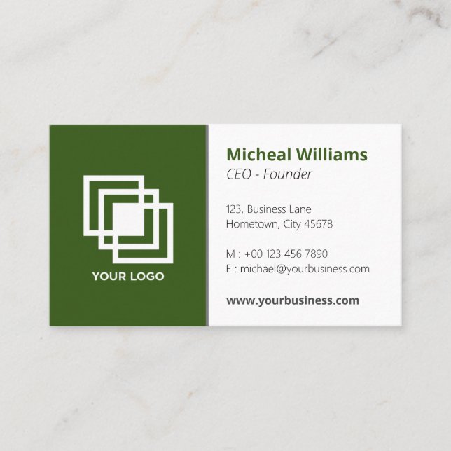 Professional Simple Corporate Green Grey  Business Business Card (Front)