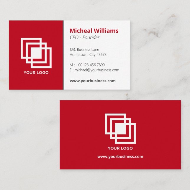 Professional Simple Corporate Red Grey  Business C Business Card (Front/Back)
