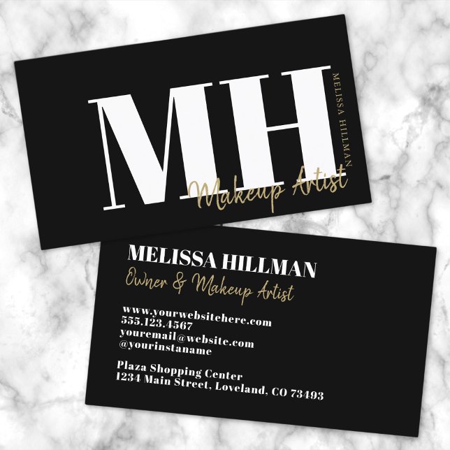 Professional  Simple Elegant Black Monogram Business Card (Professional Simple Modern Black Gold Monogram Business Card)