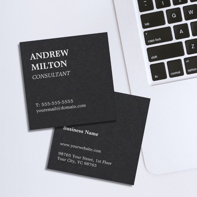 Professional Simple Elegant Black White Consultant Square Business Card (Creator Uploaded)