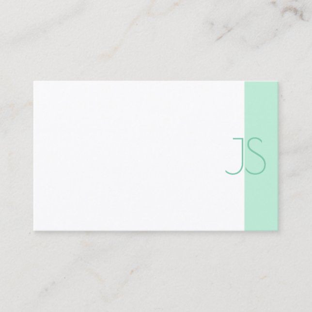 Professional Simple Elegant Mint Green Monogram Business Card (Front)