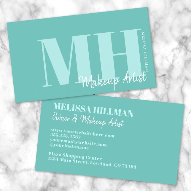 Professional Simple Elegant Monogram Business Card (Professional Simple Modern Teal Blue Monogram Business Card)