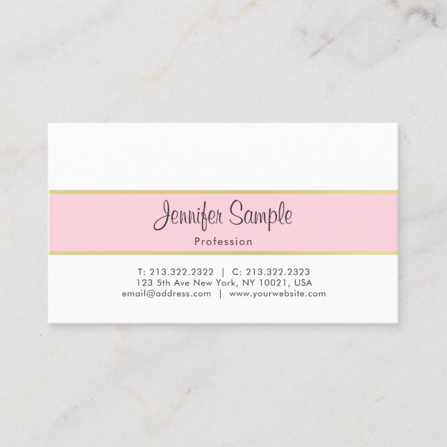 Professional Simple Elegant Pink Gold Plain Trendy Business Card (Front)