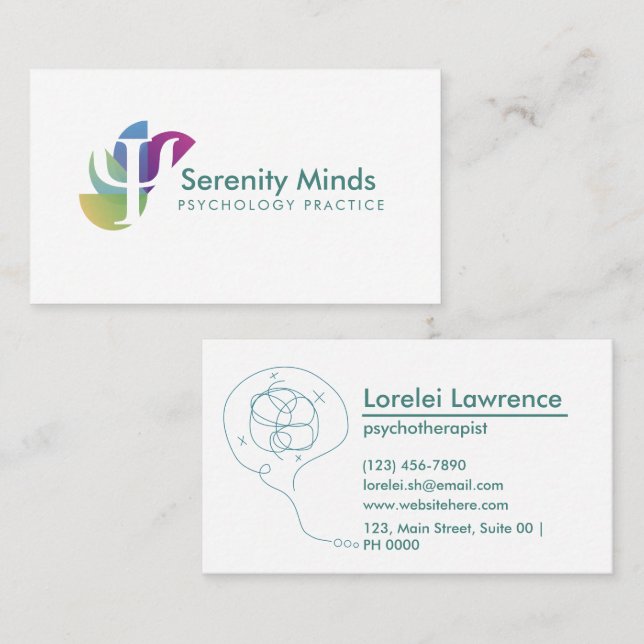 Professional Simple Elegant Psychology Turquoise Business Card (Front/Back)