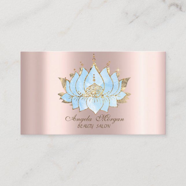 Professional Simple Gold Blue Lotus Rose Gold  Business Card (Front)