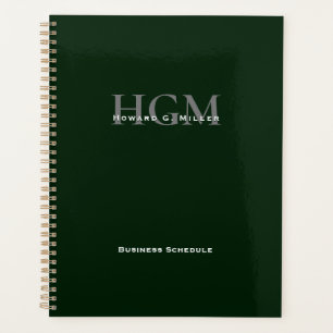 Professional Simple Green Silver 3 Letter Monogram Planner