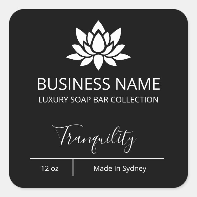 Professional Simple Lotus Black Soap Bar Labels (Front)