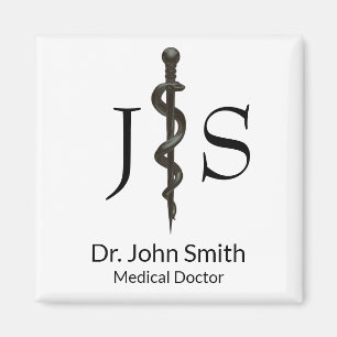 Professional Simple Medical Asclepius White Black Magnet