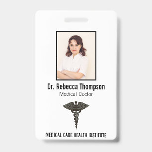 Professional Simple Medical Caduceus Black Photo ID Badge