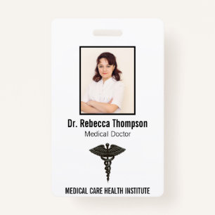 Professional Simple Medical Caduceus Black Photo ID Badge