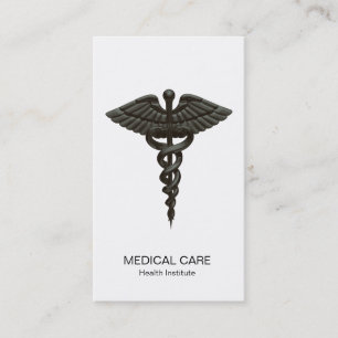 Professional Simple Medical Caduceus Black White Business Card