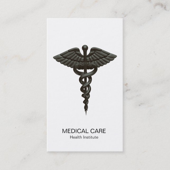 Professional Simple Medical Caduceus Black White Business Card (Front)