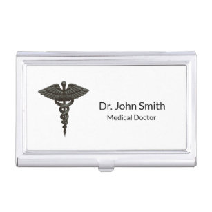 Professional Simple Medical Caduceus Black White Business Card Holder