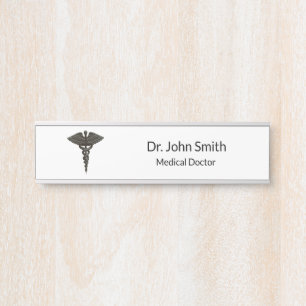 Professional Simple Medical Caduceus Black White Door Sign