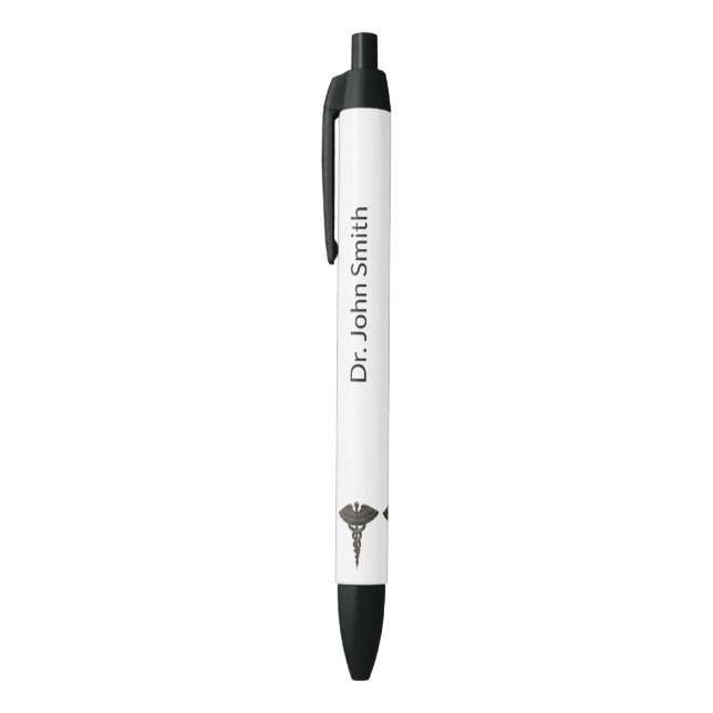 Professional Simple Medical Caduceus Black White Ink Pen (Top (Vertical))