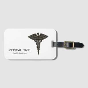 Professional Simple Medical Caduceus Black White Luggage Tag