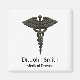 Professional Simple Medical Caduceus Black White Magnet