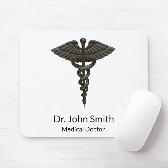 Professional Simple Medical Caduceus Black White Mouse Mat (With Mouse)