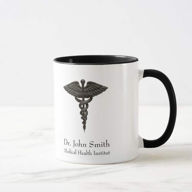 Professional Simple Medical Caduceus Black White Mug (Right)