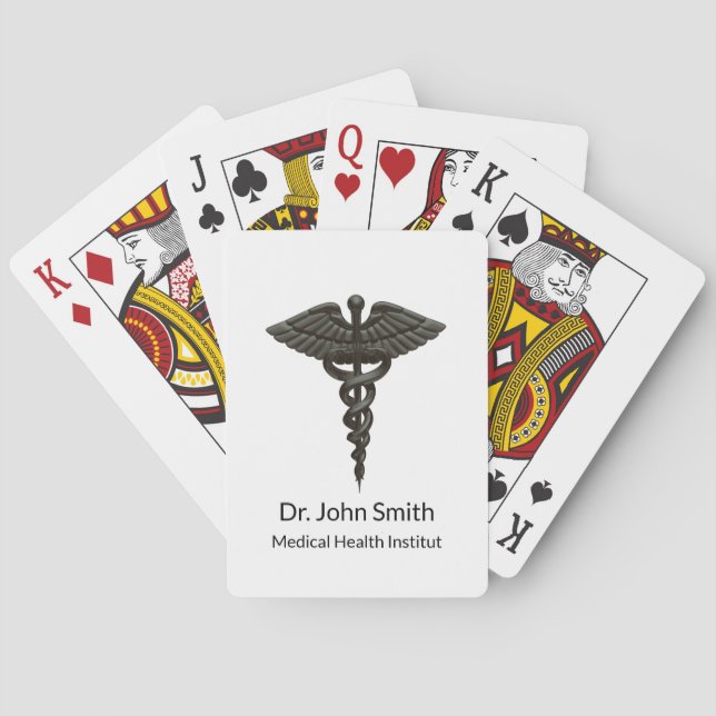 Professional Simple Medical Caduceus Black White Playing Cards (Back)