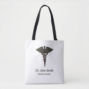 Professional Simple Medical Caduceus Black White Tote Bag