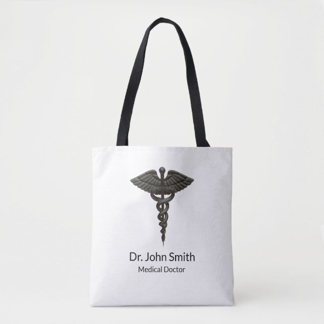Professional Simple Medical Caduceus Black White Tote Bag (Front)