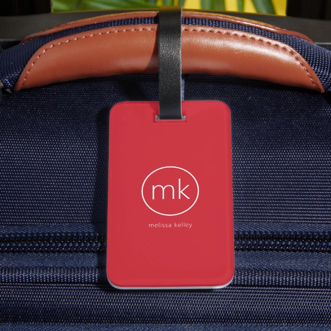 Professional Simple Minimal Monogram Initial Red Luggage Tag (Back Insitu 4)