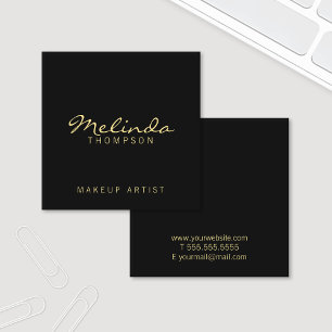 Professional Simple Modern Black and Gold Square Business Card