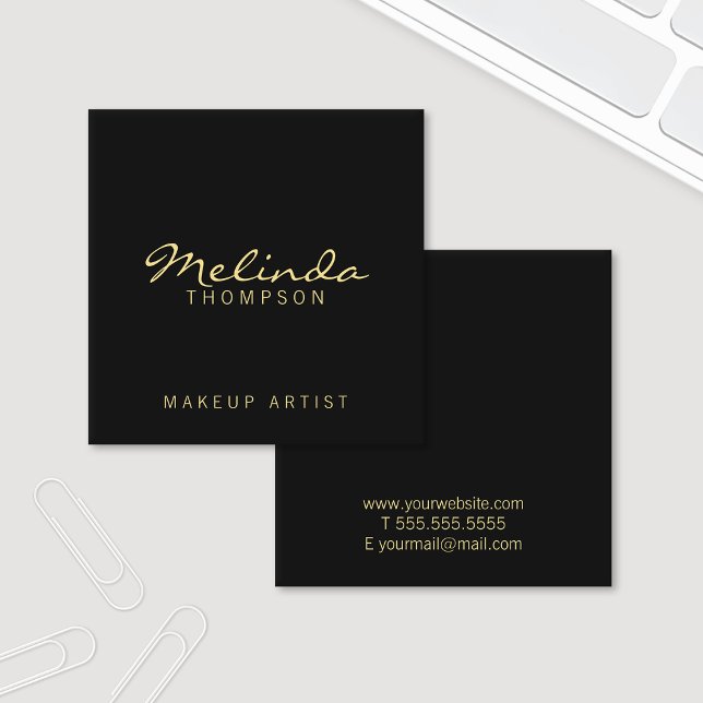 Professional Simple Modern Black and Gold Square Business Card (Creator Uploaded)