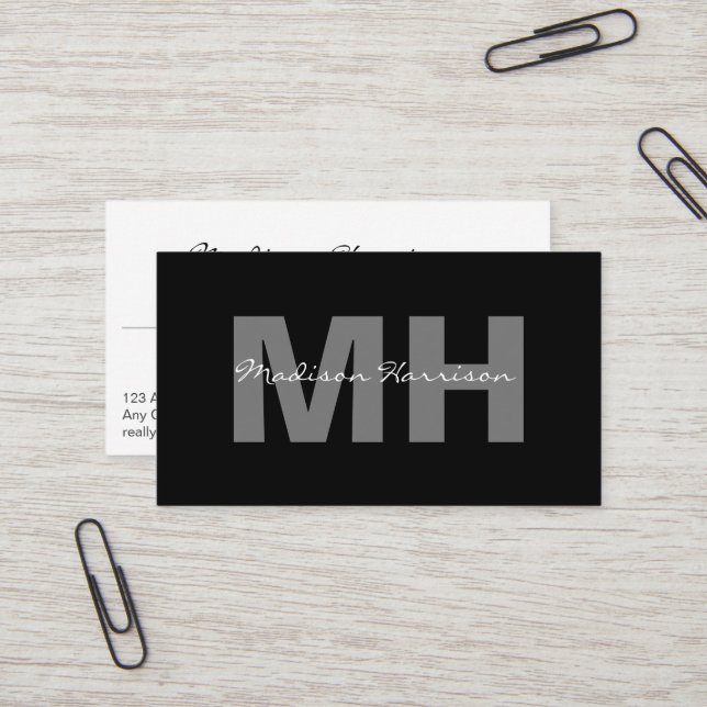 Professional Simple Modern Black Business Monogram Business Card (Front/Back In Situ)