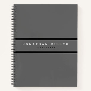 Professional Simple Modern Grey & Black Stripe Notebook