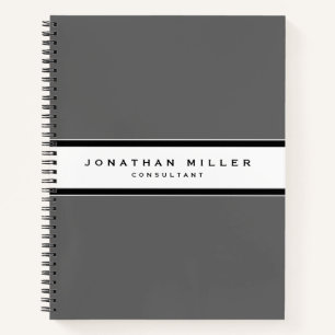 Professional Simple Modern Grey & White Stripe Notebook